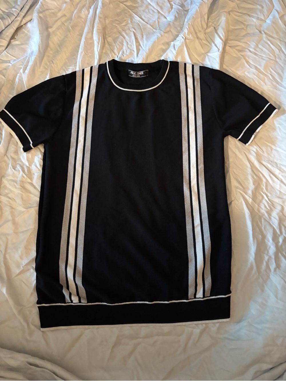 Paul Jones Black Knit Polo with White Stripe Detail